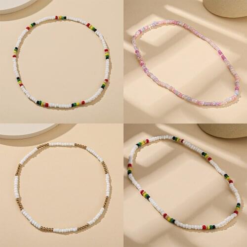 Korean Fashion Colorful Beads Flower Beaded Necklace For Women Bohemian Beads Clavicle Chain Choker Necklace Jewelry
