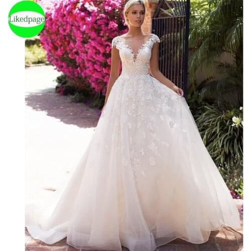 Wedding Dress 2021 Vestidos De Novia Cap Sleeve BackLess Lace Appliques Robe Mariage Femme Boda Bride Gown A Line Trouwjurk Sexy