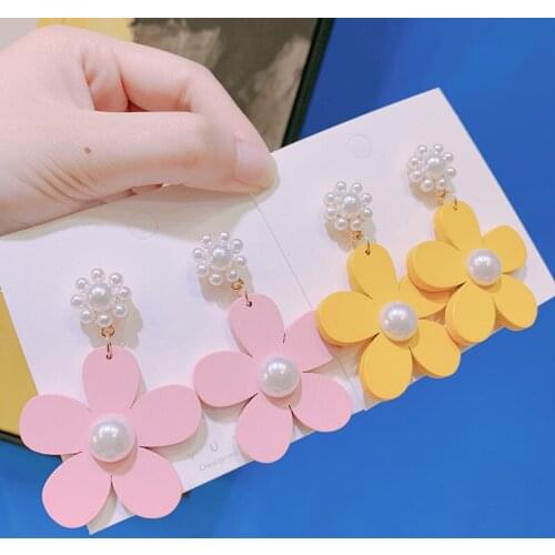 1pair/lot 2020 New Fashion Temperament Pearl Colorful Flower Earrings Needle Stud Earrings For Women Girls Party Jewelry Gift