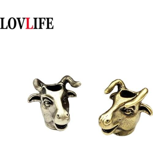 1PC EDC Paracord Beads Sheep Head Skull Retro Brass Oxide Umbrella Rope Cord Lanyard Pendants Knife Beads Outdoor DIY Accessory