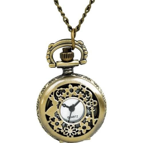 10pcs/lot Alice in worldland rabbit with Key flower flip pocket watch pendant necklaces party gift