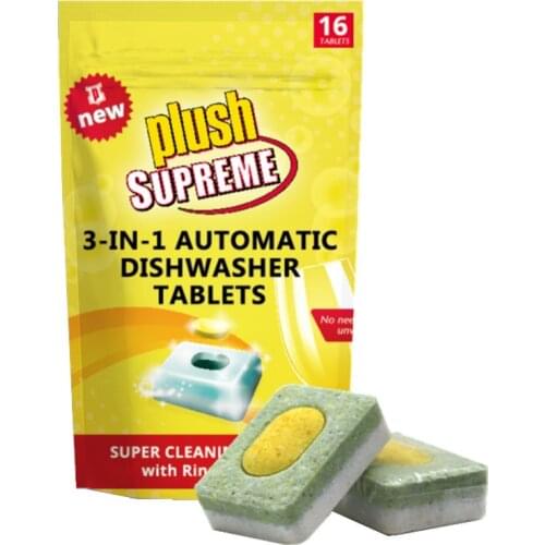16Pcs/Bag 3-In-1 Automatic Dishwasher Cleaner Tablets Strong Oil Stain Removal Dishwasher Detergent Kitchen Cleaning Supplies