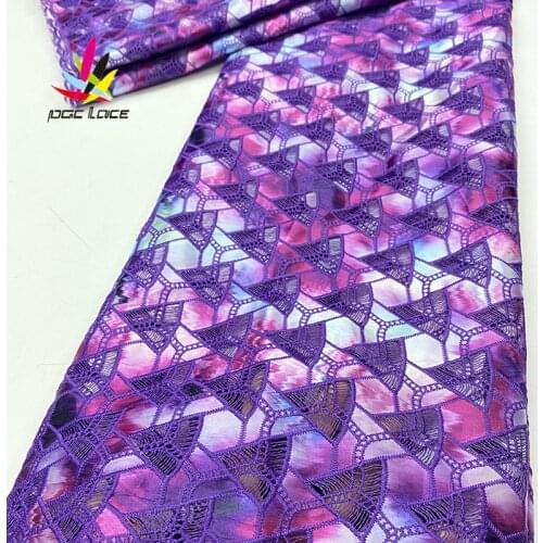 2021 Satin Lace with Print Flower Dress Purple Styles Aso Ebi Guipure Fabric Soft Guipure Stones Rhinestone High Quality