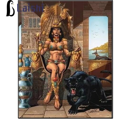 Diamond Painting Full Square drill Cleopatra and the Black Panther Diamond Mosaic 5D DIY Diamond Embroidery Sale Rhinestones