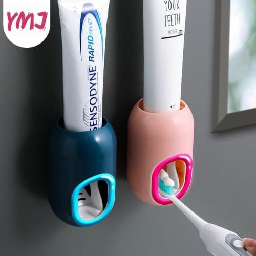 Automatic Toothpaste Dispenser Dust-proof Toothbrush Holder Wall Mounted Stand Bathroom Accessories Set Toothpaste Squeezer Kids