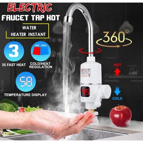 3000W Tankless Instant Electric Hot Water Heater Faucet LED Kitchen Bathroom Heating Tap
