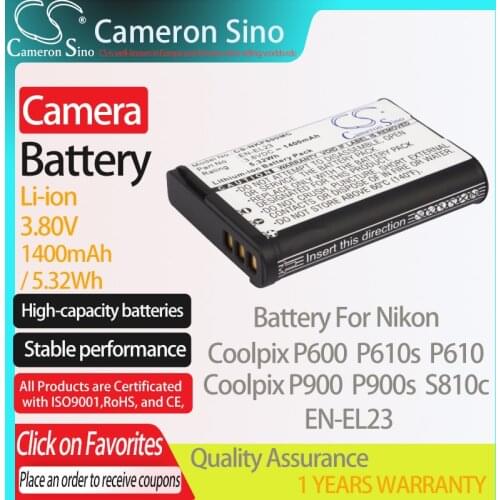 CameronSino Battery for Nikon Coolpix P600 P610 P900 P610s P900s S810c fits Nikon EN-EL23 Digital camera Batteries 1700mAh 3.80V