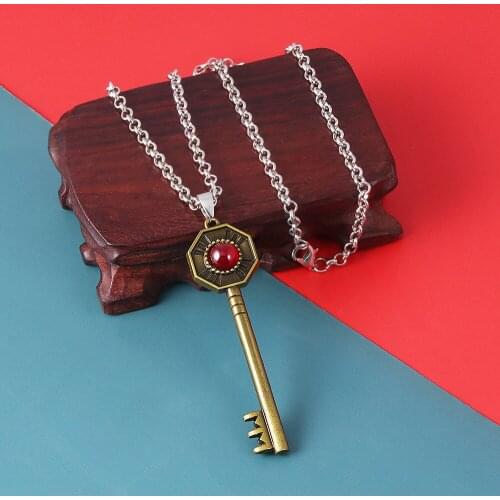 Anime JoJos Bizarre Adventure Key Pendant Necklace Jonathan Joestar Vintage Alloy Bronze Chains for Men Women Wholesale