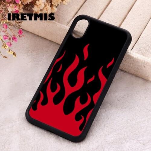 Iretmis 5 5S SE 2020 phone cover cases for iphone 6 6S 7 8 Plus X Xs Max XR 11 12 MINI Pro Soft Silicone Flame Pattern Black Red