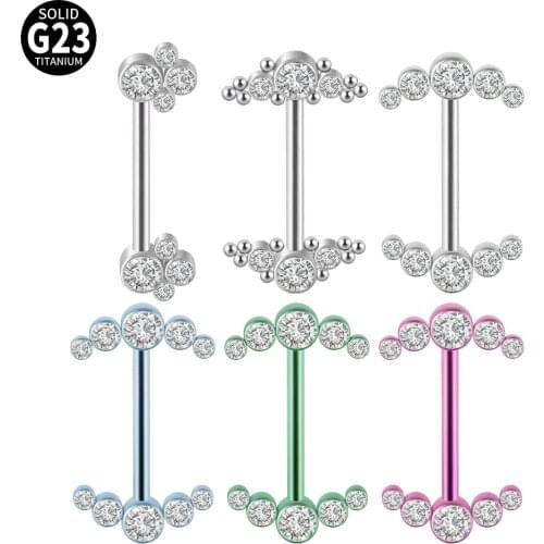 Chuanci 2pcs G23 Titanium Nipple Ring CZ Gem Bar Paw Shape 14G Tongue Piercing Ring Bar Barbells Nipple Piercing Body Jewelry