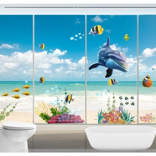 Kids Room Waterproof Ocean Deep Water Sea Stickers Dolphin Fish Decorative Bathroom Kitchen Wall Sticker Living Room Decorations
