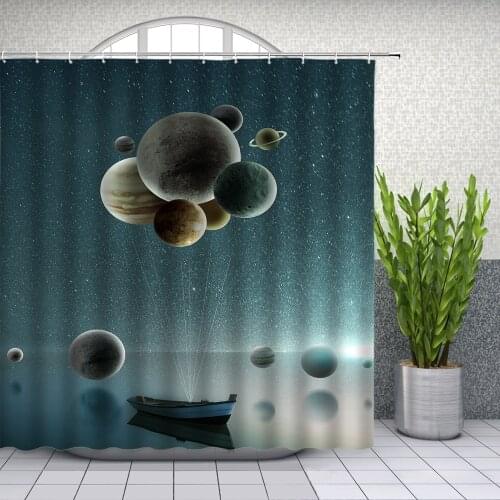 Fantasy Landscape Shower Curtains Planet Balloon Universe Boat Science Fiction Bathroom Decor Polyester Cloth Curtain Set