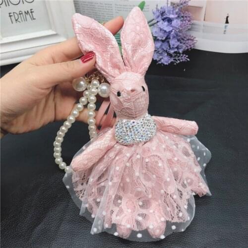 Creative Fashion Diamond Lace Rabbit Keychain Personality Trend Car Pendant Key Chain Ladies Charm Bag Car Pendant Keychain