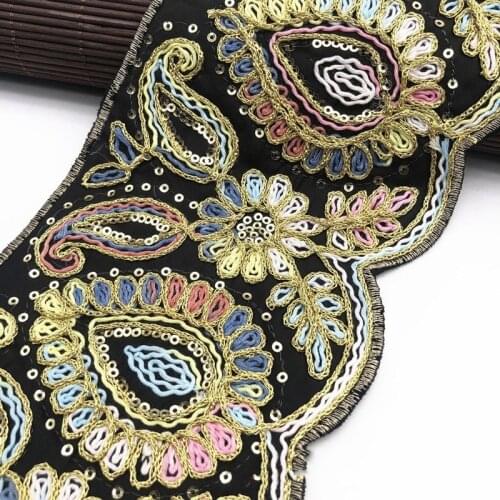 1 Yards EthnicTrim Gold Thread Embroidered Lace Boho Sewing Accessory for Fashion Clothing Bags Crafts