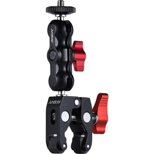 Andoer Multi-function Ball Head Clamp Ball Mount Clamp Magic Arm Super Clamp w/ 1/4"-20 Thread for GPS Phone Monitor/LED Light