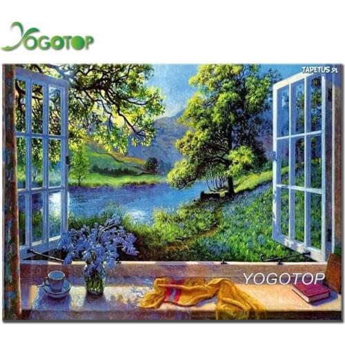 Window lake tree square round drill diamond Painting kits diamond embroidery natural landscape 5D mosaic Home Decor gift YY1489