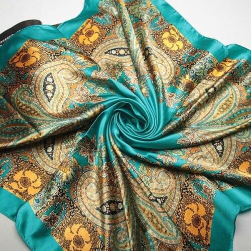 90 * 90cm 2017 new elegant classical printing waist flowers silk scarves Imitated Silk large square towel spring cashew scarf