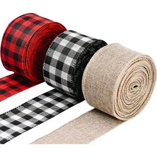 Burlap Christmas Ribbons Black Red Plaid Rope for DIY Gift Wrapping Bow Craft Decoration Party Decor Length 236 inches 10pcs/lot