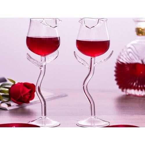 NEW design Rose Flower Shape Wine Glass 180ml Fancy rose wine glass champagne flute goblet gift