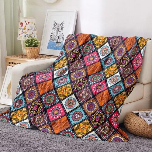 Queen Size Blankets and Throws Boho Flannel Warm Blanket Throw for Sofa Bohemian Blankets Custom Blanket for Beds