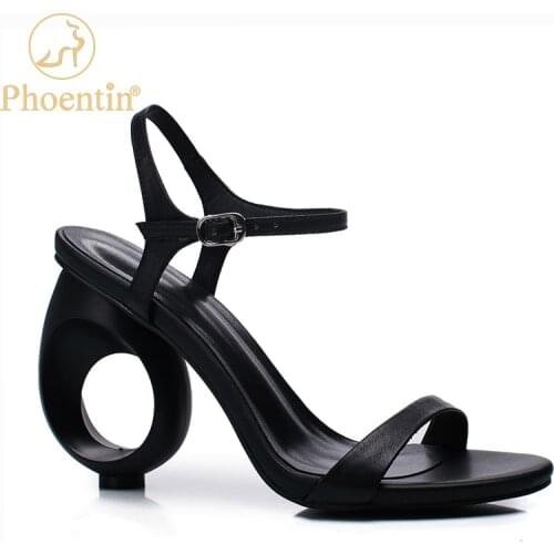 Phoentin cow leather womens sandals strange super high heels ladies shoes black new stylish daily shoes buckle strappy FT1032