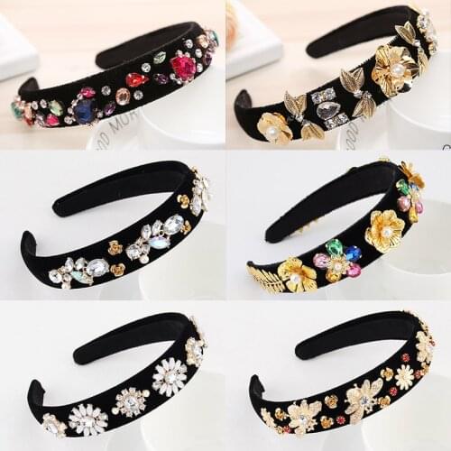 2020 Retro Floral Rhinestone Headband Ladies Pearl Crystal Hairband for Girls Barlot Style Headress Wedding Hair Accessories