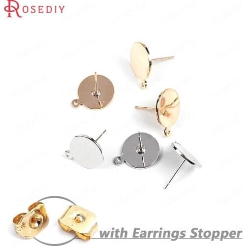 10PCS 10MM 12MM 24K Gold Color Plated Round Flat Disk Stud Earrings High Quality Diy Jewelry Findings Earrings Accessories