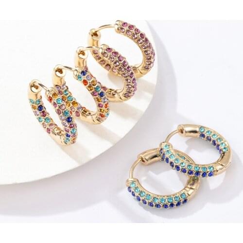 Trendy Rainbow CZ Round Circle Hoop Earrings for Women Bohemia Geometric Statement Hoop Earrings Charm Ear Cuff Jewelry 2020