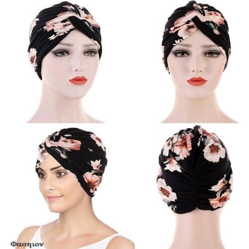 Beanie Scarf Turban Head Wrap Knitted Cap Hair Loss Accessories Women Print Flower Knot Cancer Ruffle Chemo Hat