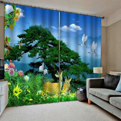 Blue and green curtains big tree 3D Curtain Luxury Blackout Window Curtain Living Room blackout curtains