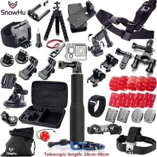 SnowHu for Gopro Hero Accessories Set Helmet Harness with Chest Mount Strap Monopod For gopro hero 9 8 7 6 for Yi 4K camera GS51