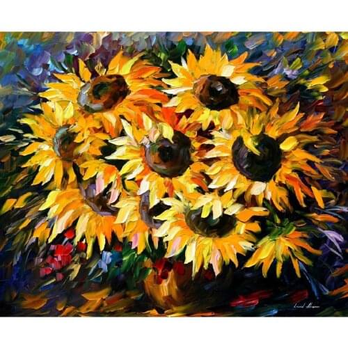Contemporary art Sunflowers sunny bouquet knife oil painting canvas beautiful still life pictures for wall decor