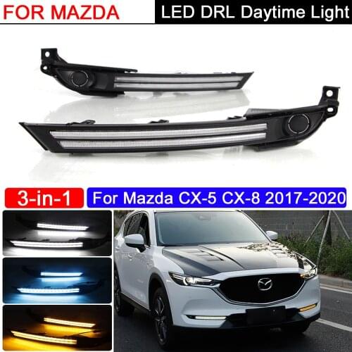 For Mazda CX-8 CX8 CX5 2017 2018 2019 12V LED Daytime Running Light Fog LamFlowing Turn Signal Relay Waterproof Car DRL