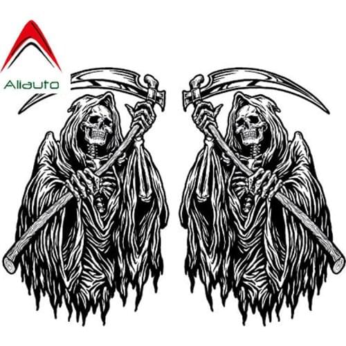 Aliauto Terror Car Sticker 2 X Death Skeleton Reflective Personality Vinyl Decal for Peugeot 207 Passat B7 Kia Honda,11cm*7cm