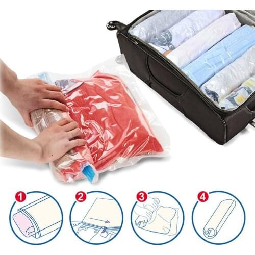 Manually Vacuum Compressed Bag Roll Up Seal Bags Travel Space Saver Storage Bags Clothes Organizer Reusable Packing Sacks