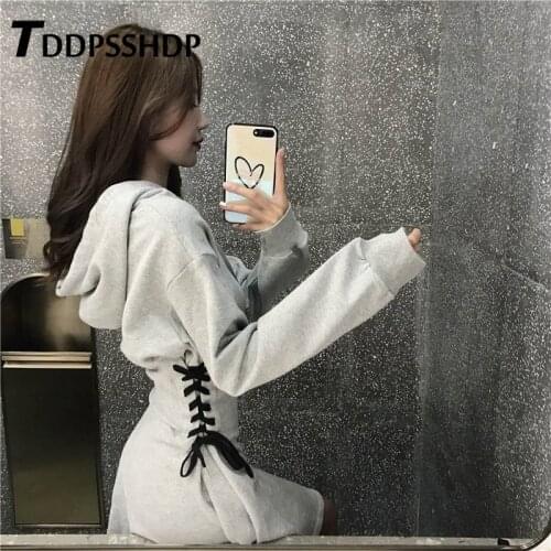 2019 Spring Korean Bandage Slim Women Dress Spring Long Sleeve Black Grey Color Female Dresses