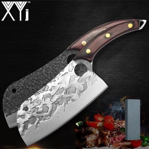 XYj High Carbon Cleaver Slaughter 7'' INCH Knife Full Tang Blade Chopping Butcher Sharp Durable Meat Fish Cooking Accessory