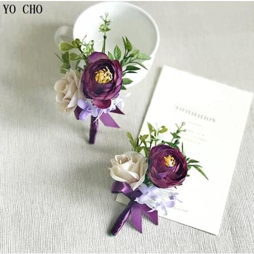 YO CHO Boutonniere Men Wedding Corsage Bracelet Silk Flower Corsage Groom Boutonniere Buttonhole Wedding Planner Corsage Flowers