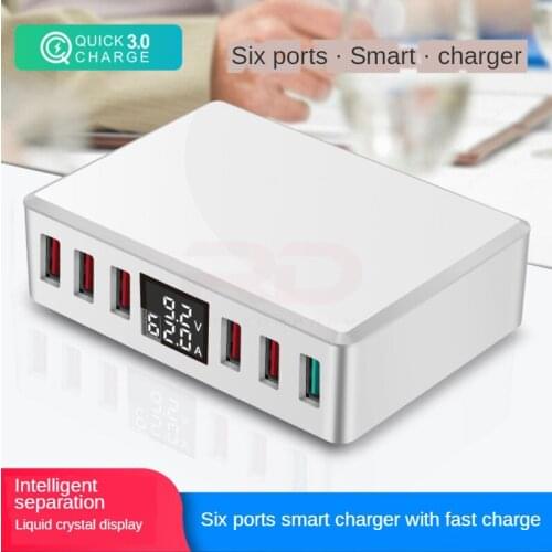 6 Port USB Charger QC 3.0 Fast Charging with LCD Digital Display Multi-Port Travel wall Charger Station Quick Charge USB
