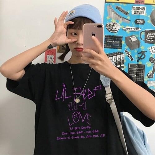 Lil peep hip-hop singer loose letter printing women clothing Ulzzang Harajuku Summer T-shirt loose casual chic short-sleeve top