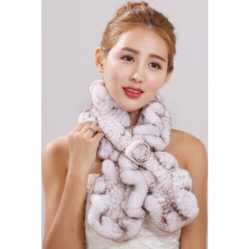 Women Real Rex Rabbit Scarf Ruffled Rose Hand-Woven Lady Winter Warm Neckerchief For Girls