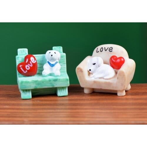 1 pc Dog Sofa Heart Miniature Figurine DIY Accessories Doll House Decoration Fairy Garden cartton animal models girl toy gift