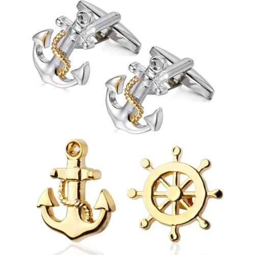 10pairs/lot Classic Anchor Cufflinks Gold/Silver Rudder Anchor Plating Cuff Links Mens Jewelry Wholesale