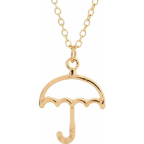 10pcs Sun Umbrella Parasol Charm Necklace Hollow Rain Umbrella Brolly Bumbershoot Rainwear Pendant Chain Necklaces Jewelry Gift