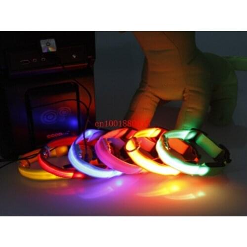 100pcs/lot Wholesale Safety Pets Dog LED Flashing Light USB Charging Nylon Collar Adjustable S/M/L/XL DHL Fedex Free Shipping