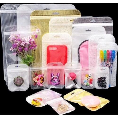 200Pcs Self Seal Small Plastic Zip Lock Packing Bag With Hang Hole Poly Grocery Package ZipLock Pouch Bags