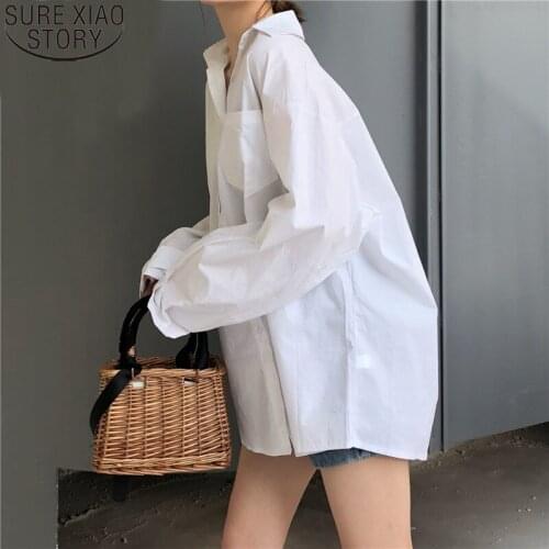 2020 Women Summer Autumn Womens Blouse Sunscreen Solid White Button Shirt Long Sleeve Casual Lose Shirt for Female Blusas 11105