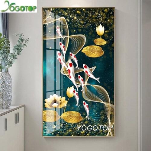 3d picture of rhinestones mosaic Nine Koi Fish Lotus diamond painting wall painting large full Square/Round embroidery YY2798