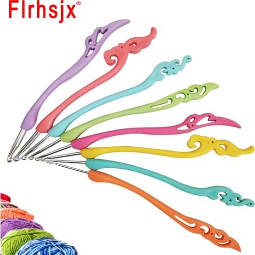 8pcs Colorful Plastic Handle Aluminum Crochet Hooks 2.5mm-6mm Knitting Needles Template Kit for Hand Knitting DIY Crafts Tools