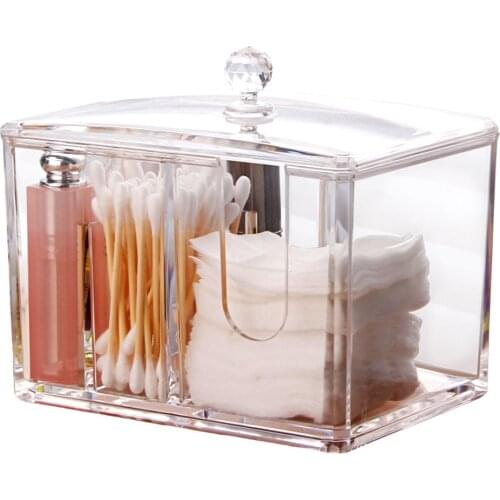 Acrylic Cotton Swab Makeup Box Portable Clear Make Up Container Cotton Pad Holder Cosmetics Organizer Storage Box
